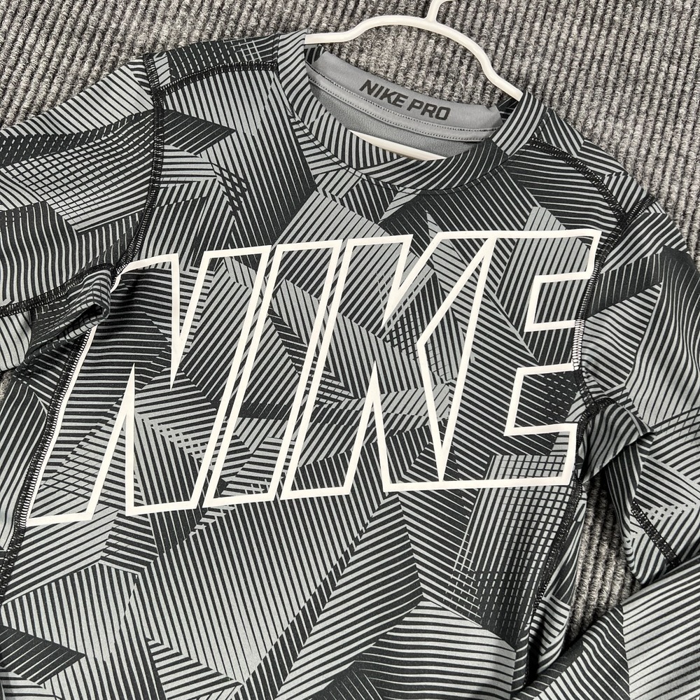 Nike Pro Shirt Youth Boys XL Extra Large Black Geometric Long Sleeve Compression